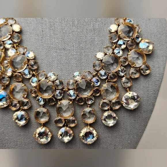 [J. CREW] Gold Crystal Drop Bib Statement Necklace - Picture 9 of 16